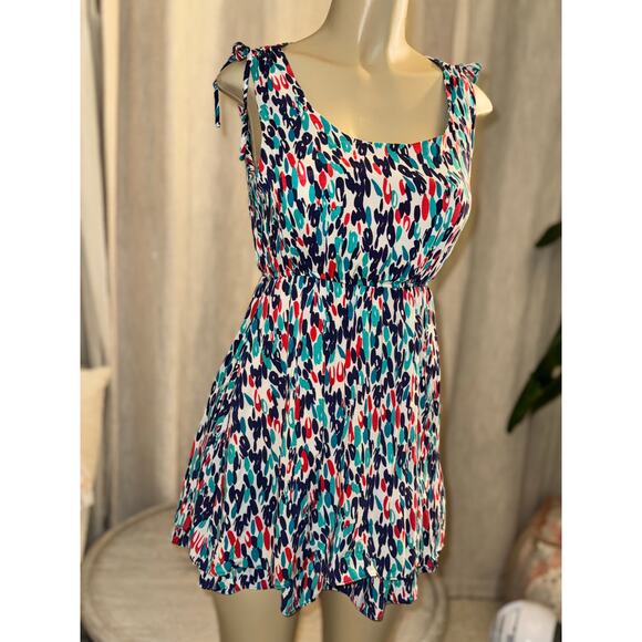 XXI Colorful Abstract Mini Dress S | Y2K Coquette Summer Skater Sundress Cute - Picture 2 of 9